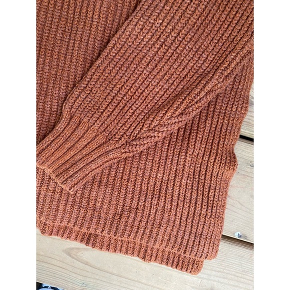 FREE PEOPLE turtleneck ribbed knit oversized rust/burnt orange sweater small - Picture 8 of 11